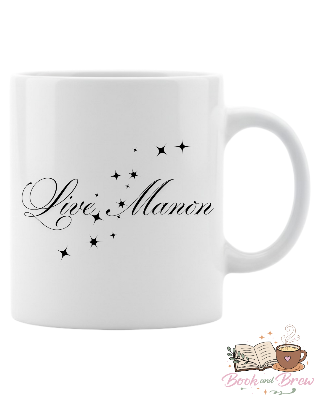 Live manon words with 13 stars to signify the 13 witch coven. White glossy mug